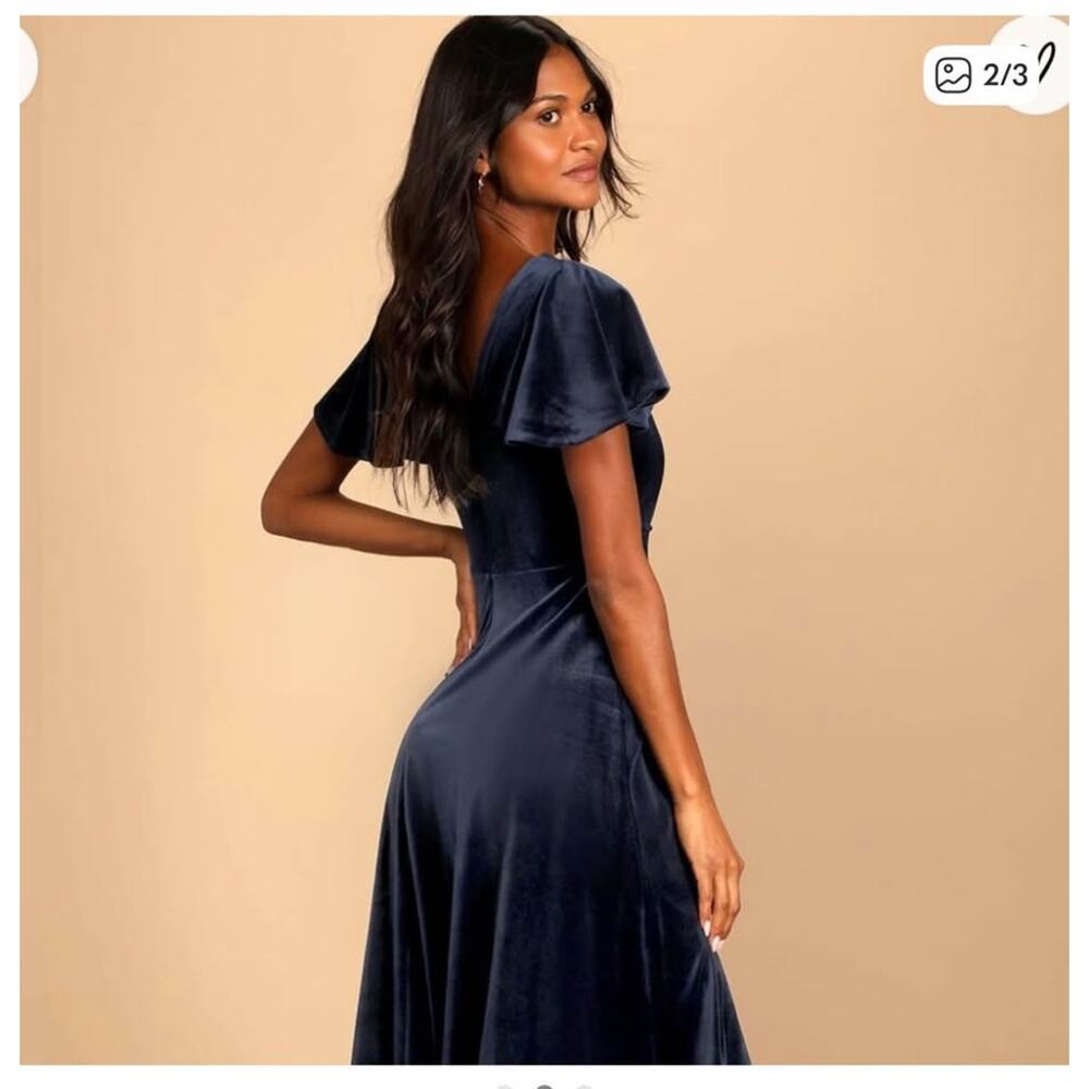 Sz S - NEW Lulus Blue Velvet Maxi Dress - Picture 3 of 7